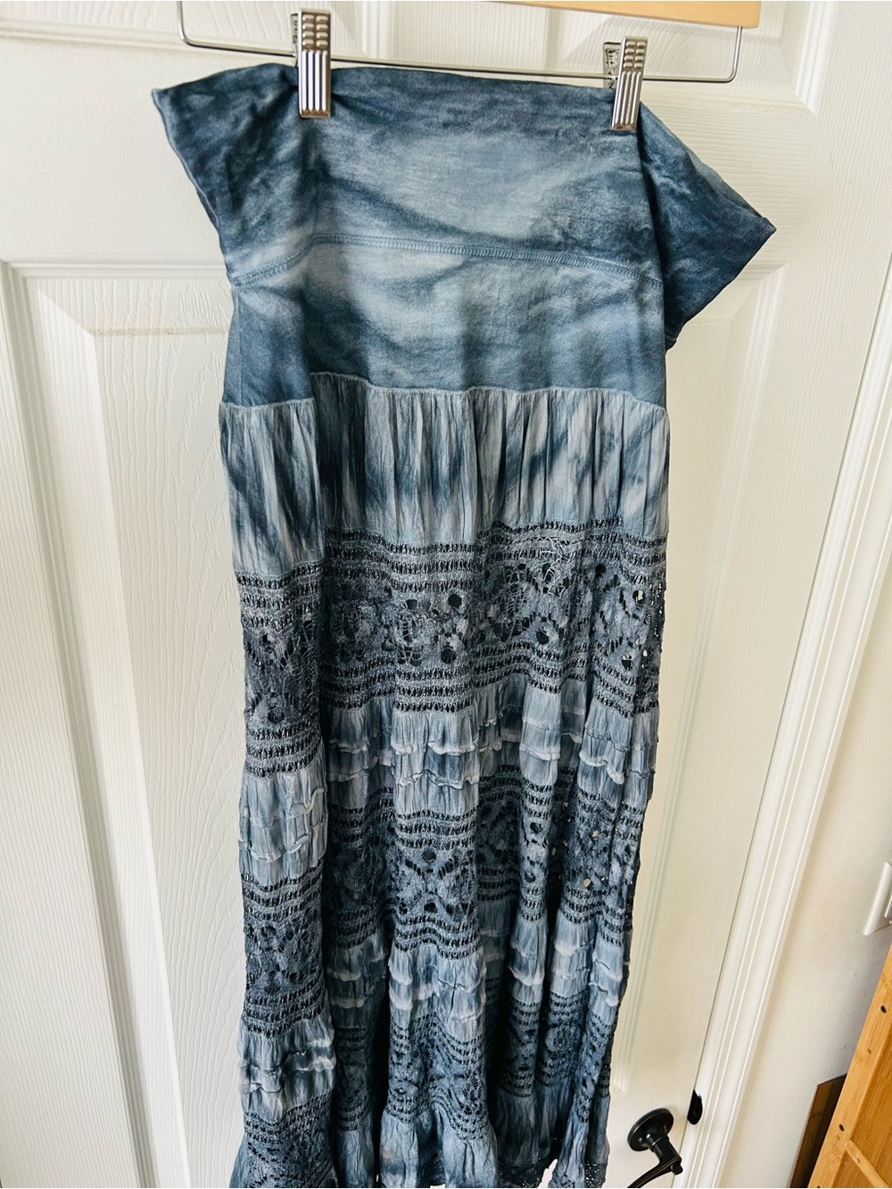 Blue Tie-Dye Lace Maxi Dress - Brand Unspecified